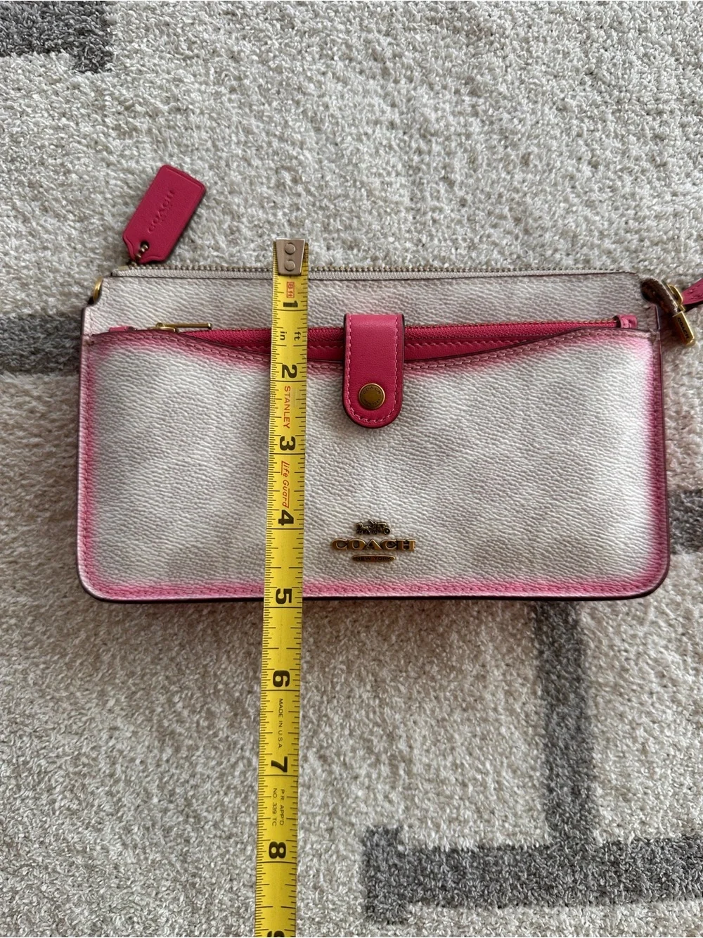 Coach Cream Canvas Wallet with Pink Trim